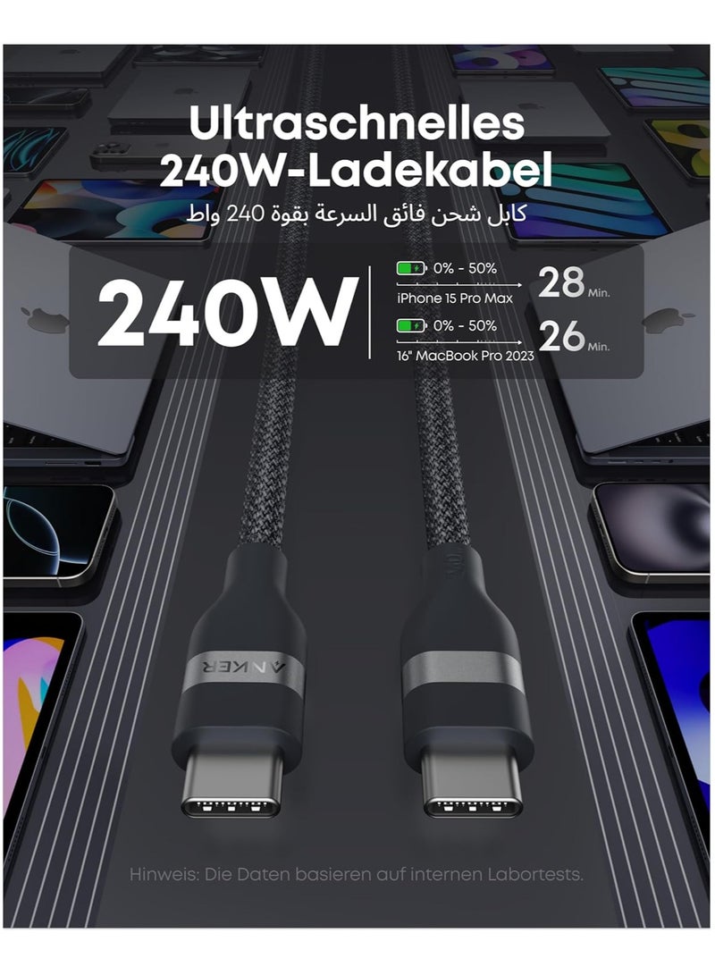 Anker Nano USB C Cable, 240W 6 ft Flexible Multi-Color Braided Cord, Fast Charging Type C Charger for iPhone 17/17 Pro/17 Air/17 Pro Max, MacBook Pro, iPad Pro, Galaxy S24, and More(Black) - Image 2