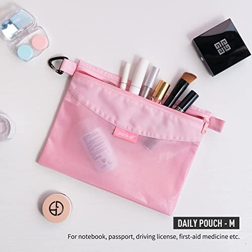 pack all حقيبة بسحاب مقاومة للماء، أكياس شبكية للتخزين، السفر، المكتب (وردي، متوسط) - Image 2