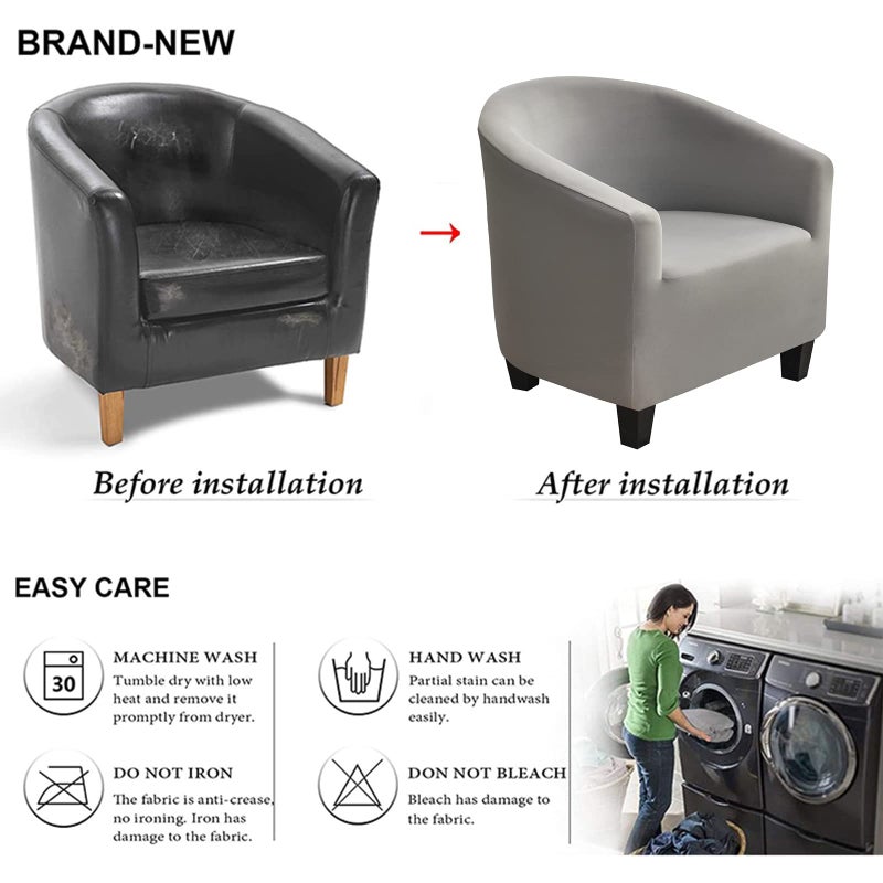 NILUOH Club Chair Slipcover, Tub Chair Cover, Stretch Armchair Covers, Sofa Cover Furniture Protector for Living Room (Grey) - Image 4