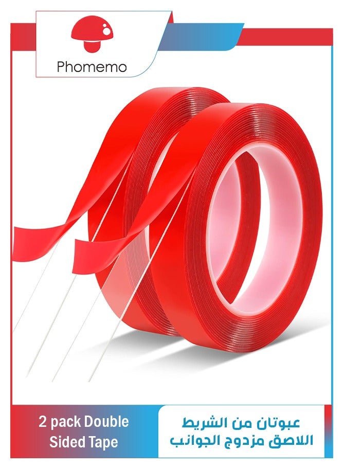 phomemo Double Sided Tape 2 Pack Heavy Duty, (3/4" Width, Total 20 FT) Clear Adhesive Waterproof Removable Double Sided Mounting Tape for Carpet Fix, Home Office Wall Decor, DIY Crafts, Car Glass Decor - Image 1