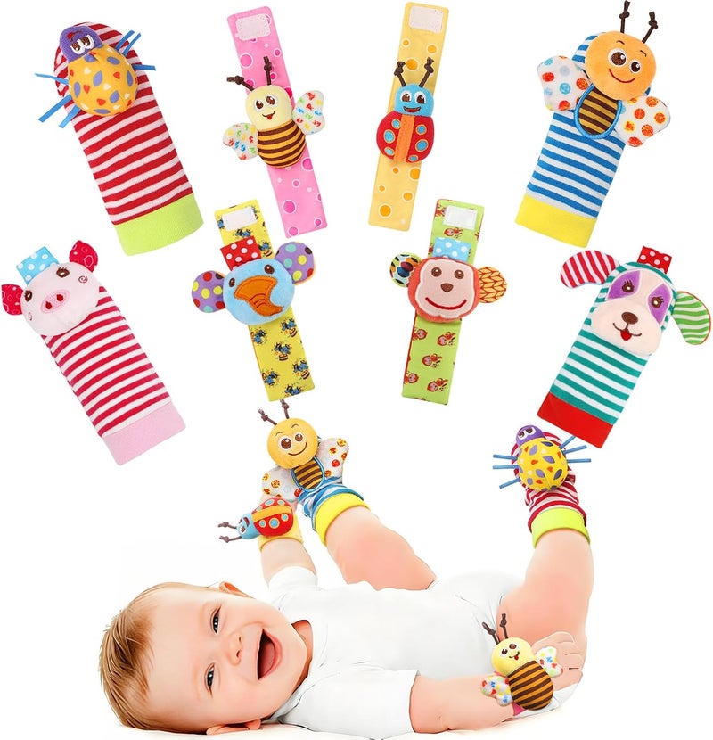 BLOOBLOOMAX Baby Einstein Toys Soft Rattle Foot Finder Socks Wrists Rattles Ankle Leg Feet Hand Arm Bracelet Activity Rattle Baby Shower Present Gift for Neborn Baby Infant Boy Girl Bebe-8pcs - Image 1