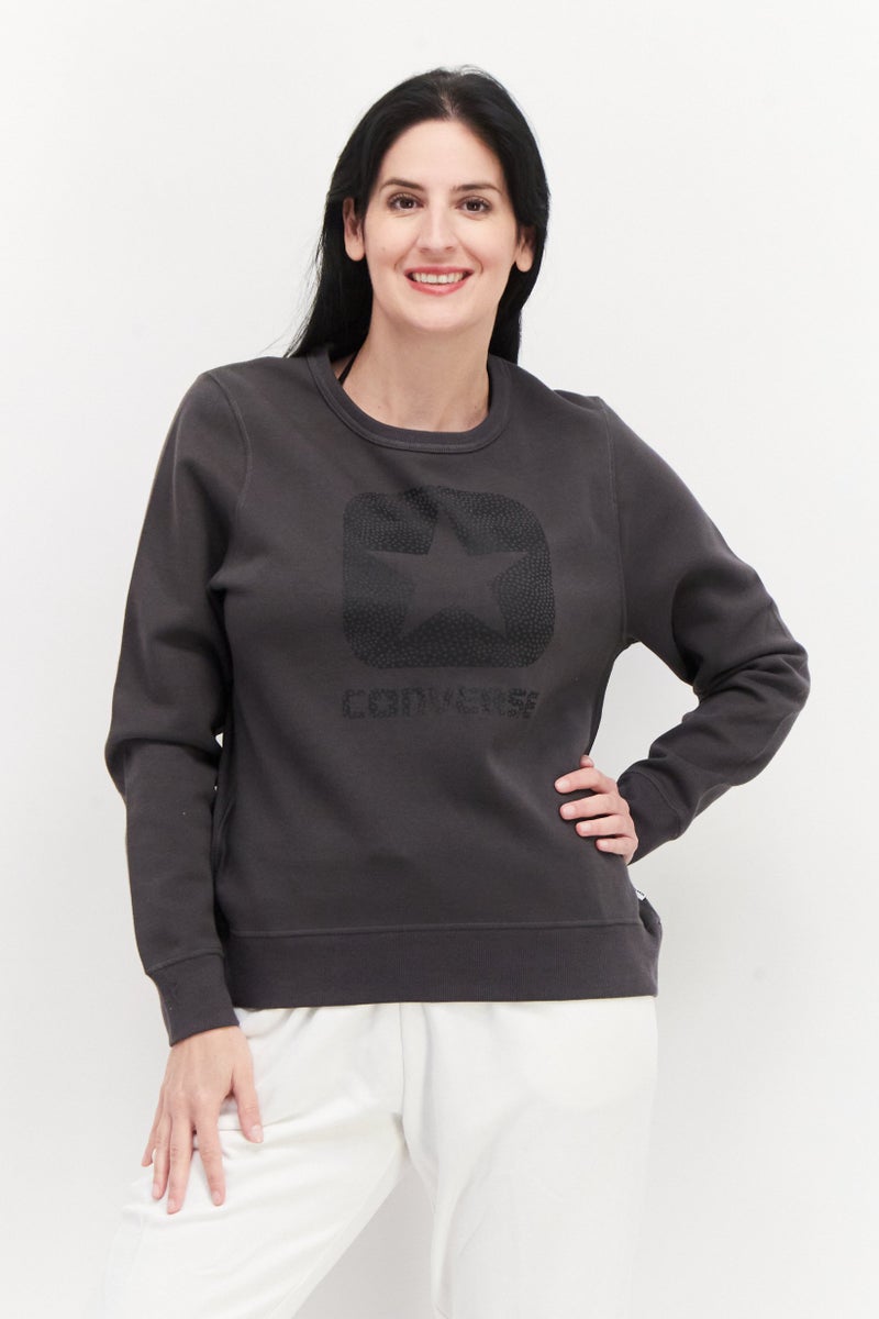 CONVERSE سويت شيرت رياضي للنساء، رمادي داكن - Image 1