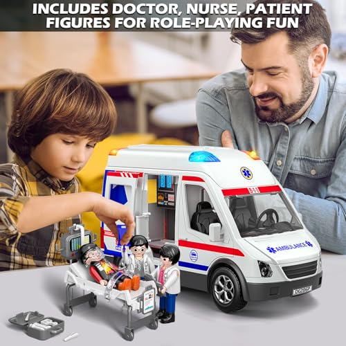 Doloowee Ambulance Toy Truck for Kids 3-8, Large Toy Cars with Lights & Sounds, Emergency Vehicle Toddler Toys, Rescue Role Playset, Play & Learn Toddler Toys Ages 3 4 5 6 7 8 9 10 11 12 - Image 5