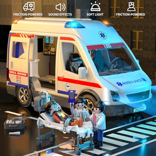 Doloowee Ambulance Toy Truck for Kids 3-8, Large Toy Cars with Lights & Sounds, Emergency Vehicle Toddler Toys, Rescue Role Playset, Play & Learn Toddler Toys Ages 3 4 5 6 7 8 9 10 11 12 - Image 2