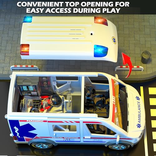 Doloowee Ambulance Toy Truck for Kids 3-8, Large Toy Cars with Lights & Sounds, Emergency Vehicle Toddler Toys, Rescue Role Playset, Play & Learn Toddler Toys Ages 3 4 5 6 7 8 9 10 11 12 - Image 3