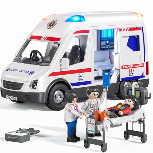 Doloowee Ambulance Toy Truck for Kids 3-8, Large Toy Cars with Lights & Sounds, Emergency Vehicle Toddler Toys, Rescue Role Playset, Play & Learn Toddler Toys Ages 3 4 5 6 7 8 9 10 11 12 - Image 1