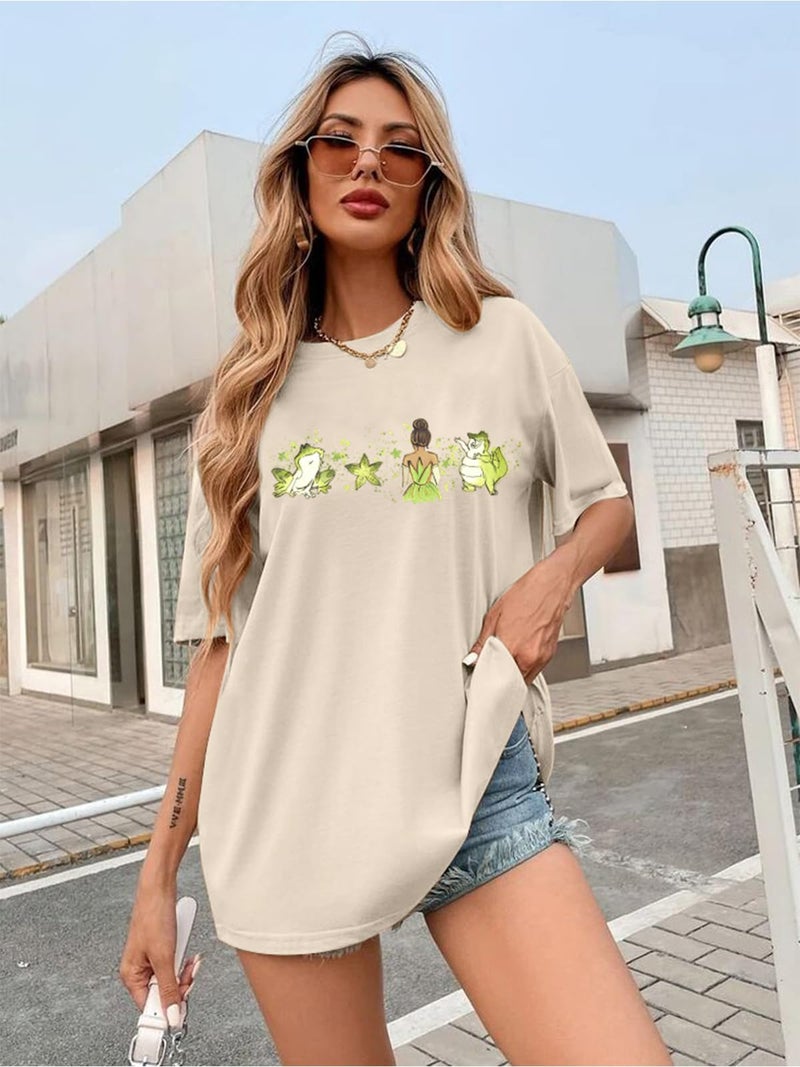 FAYALEQ Oversized Magic Kingdom Shirts for Women Princess Shirt Magical Kingdom Tees Flower Tea Cake Honey Graphic Short Sleeve Tops - Image 4