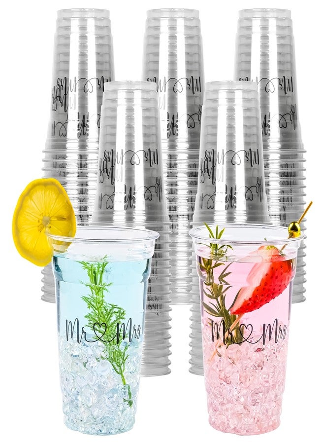 AimFun 50Pcs Mr and Mrs Plastic Cups Wedding Bridal Shower Disposable Party Cups Wedding Reception 12oz Clear Drinking Cup for Anniversary Birthday Party Supplies Decorations (50, Black) - Image 1