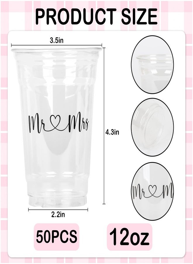 AimFun 50Pcs Mr and Mrs Plastic Cups Wedding Bridal Shower Disposable Party Cups Wedding Reception 12oz Clear Drinking Cup for Anniversary Birthday Party Supplies Decorations (50, Black) - Image 2
