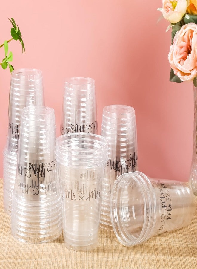 AimFun 50Pcs Mr and Mrs Plastic Cups Wedding Bridal Shower Disposable Party Cups Wedding Reception 12oz Clear Drinking Cup for Anniversary Birthday Party Supplies Decorations (50, Black) - Image 3