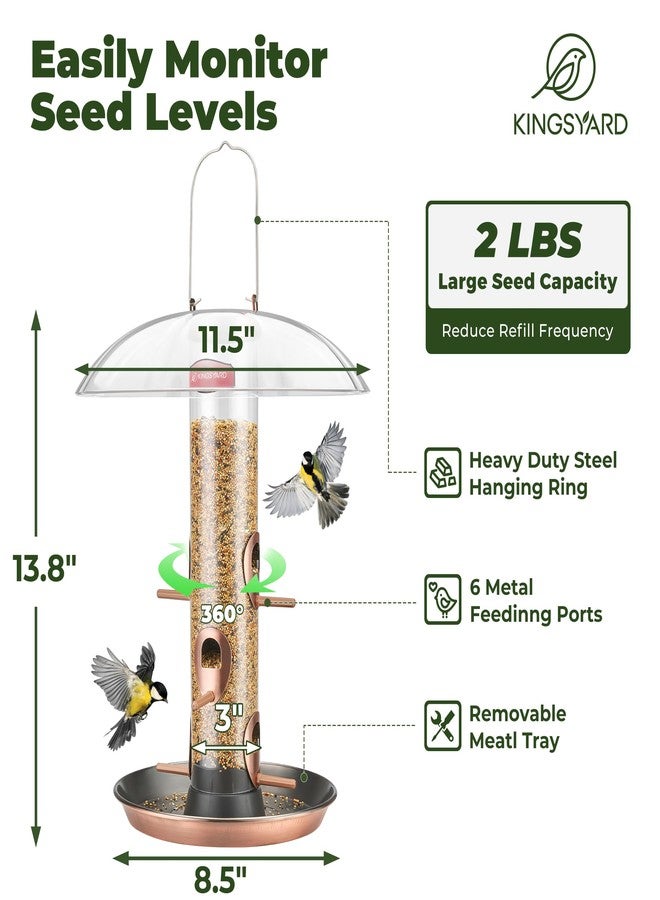 Kingsyard مغذيات طيور معدنية من Kingsyard للتعليق في الهواء الطلق، مغذي طيور من نوع Finch مع صينية قابلة للإزالة وقبة مقاومة للعوامل الجوية، سعة 2 رطل من البذور (نحاس عتيق) - Image 3