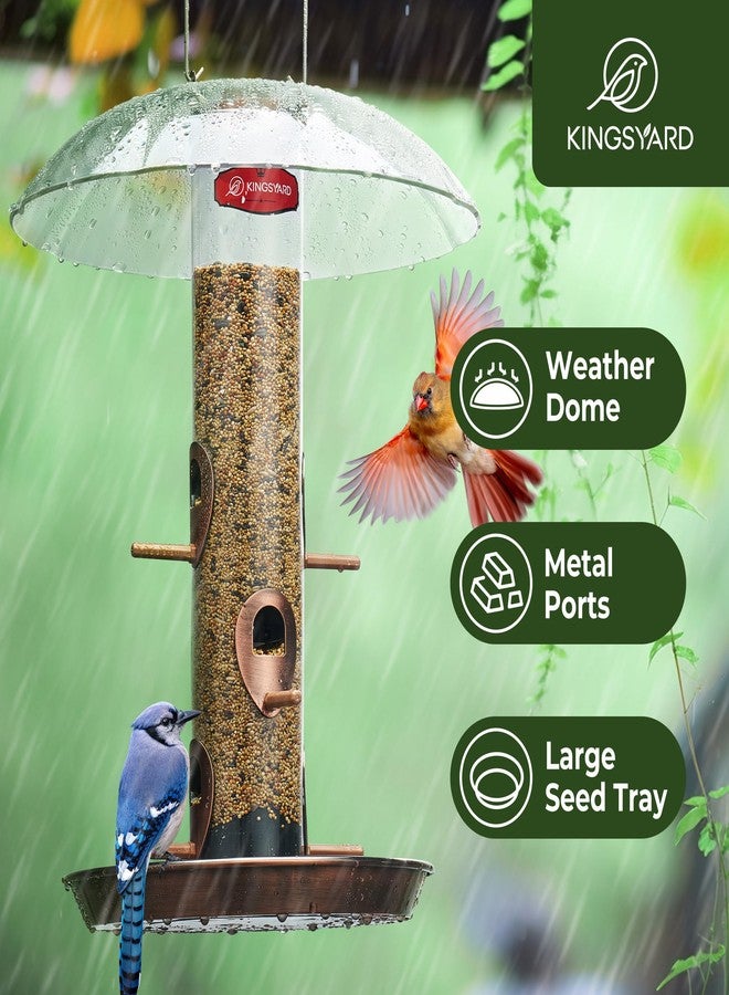 Kingsyard مغذيات طيور معدنية من Kingsyard للتعليق في الهواء الطلق، مغذي طيور من نوع Finch مع صينية قابلة للإزالة وقبة مقاومة للعوامل الجوية، سعة 2 رطل من البذور (نحاس عتيق) - Image 2