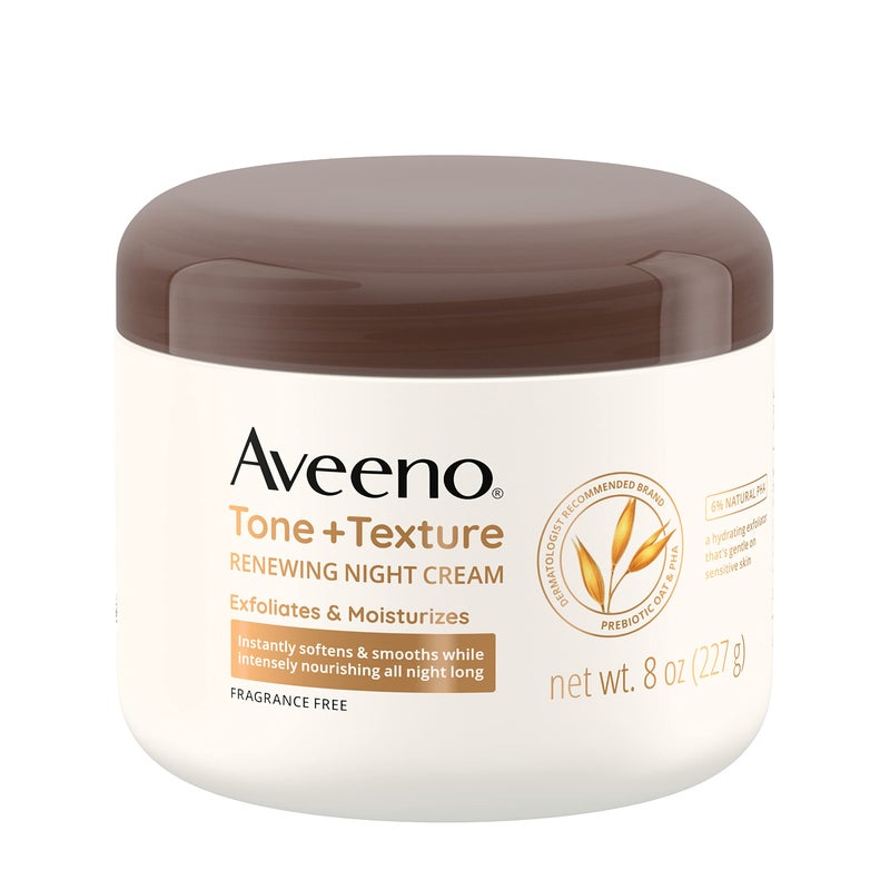 Aveeno كريم الليل لتجديد لون وملمس الجسم من أفينو مع الشوفان البروبيوتيك، يقشر ويرطب البشرة الحساسة بلطف، ينعّم ويسهل بشكل فوري، ويغذي بعمق، خالي من العطور، 8 أونصات - Image 1