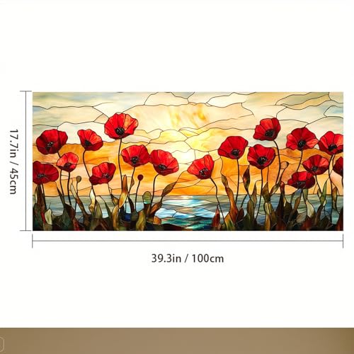 IVN Stained Glass Window Film 39.3x17.7 inch Poppy Flowers Window Privacy Film Stained Decals Static Cling Sun Blocking Decor for Home Office Windows Door Glass Partitions - Image 3