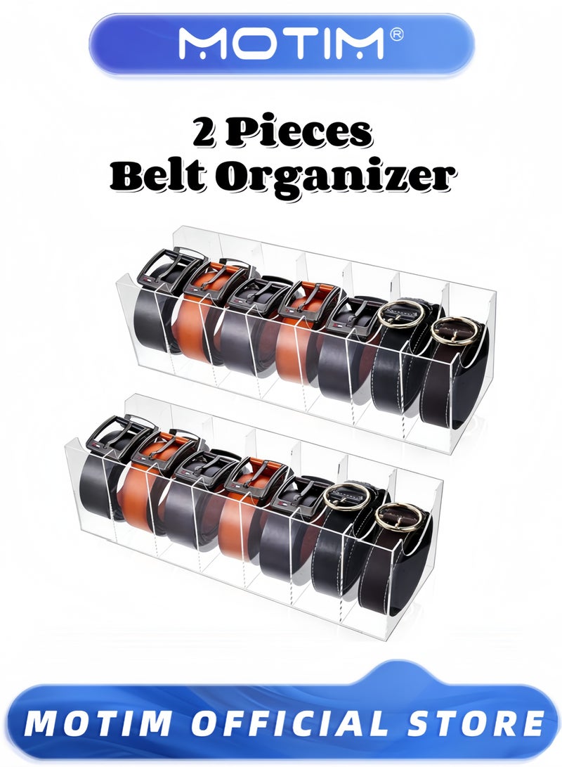 Motim 2 Pieces Belt Organizer Acrylic Belt Storage Holder 7 Compartments Display Case Belt Container Holder for Closet and Drawer  - Image 1