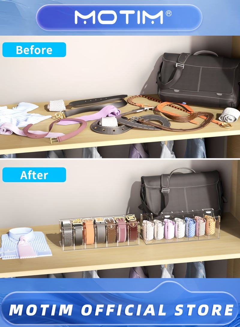 Motim 2 Pieces Belt Organizer Acrylic Belt Storage Holder 7 Compartments Display Case Belt Container Holder for Closet and Drawer  - Image 5
