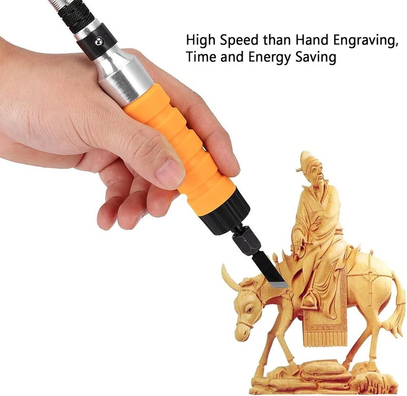 Light durable upgraded substance Electric Carving Chisel Tool Set, Woodworking Electric Chisel with Rubber Flexible Shaft, 5 Blade Kit for Wood Carving and Slotting with Electric Drill or Angle Grinder Extra part combo compatible - Image 4