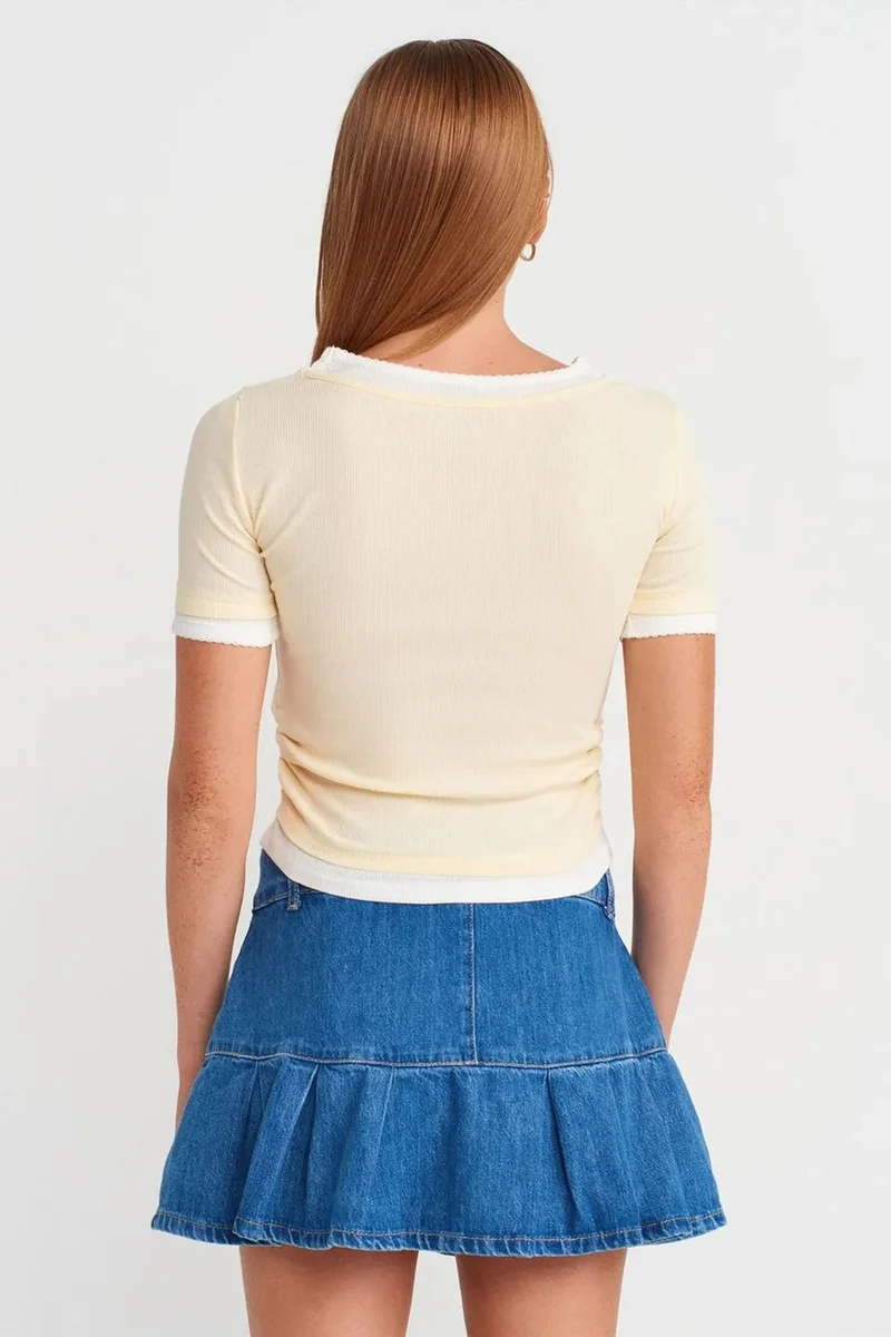 ديلفين DILVIN Women's Crop Slim-Fit Crew Neck T-Shirt
