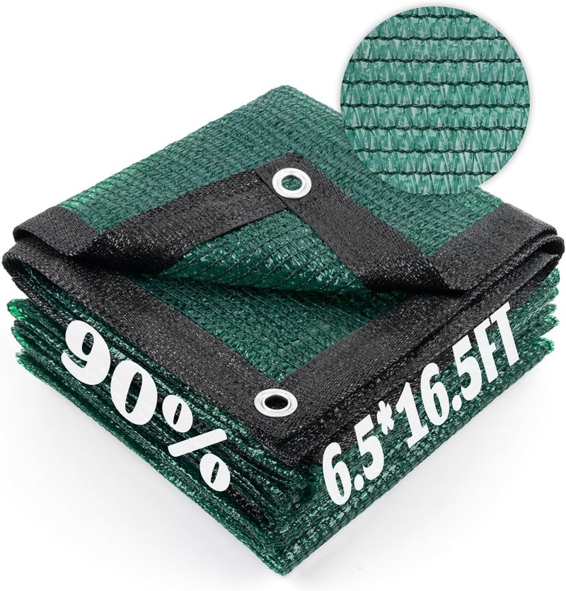Cool Area منطقة كول 90% قماش تظليل شمسي شبكي مع حلقات معدنية لتغطية النباتات 6.5×16.5 قدم مظلة فناء برجولة حديقة دفيئة مرآب سيارات بيت كلاب أخضر داكن - Image 1