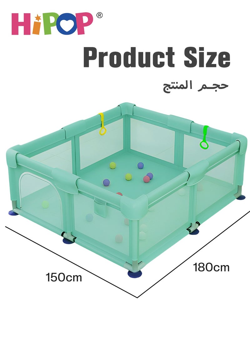 HIPOP - Baby Playpen 150*180cm,with Climbing Mat and 60 Sea Balls,Indoor Play Game Fence - Image 1