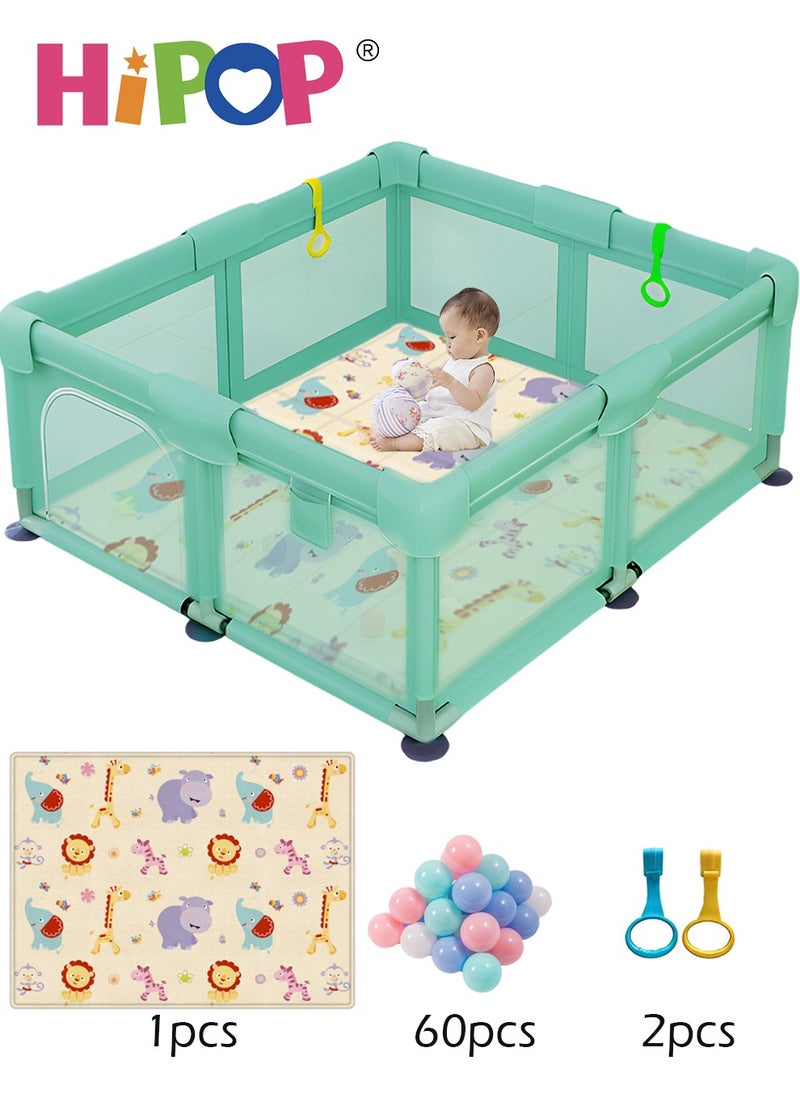 HIPOP - Baby Playpen 150*180cm,with Climbing Mat and 60 Sea Balls,Indoor Play Game Fence - Image 1