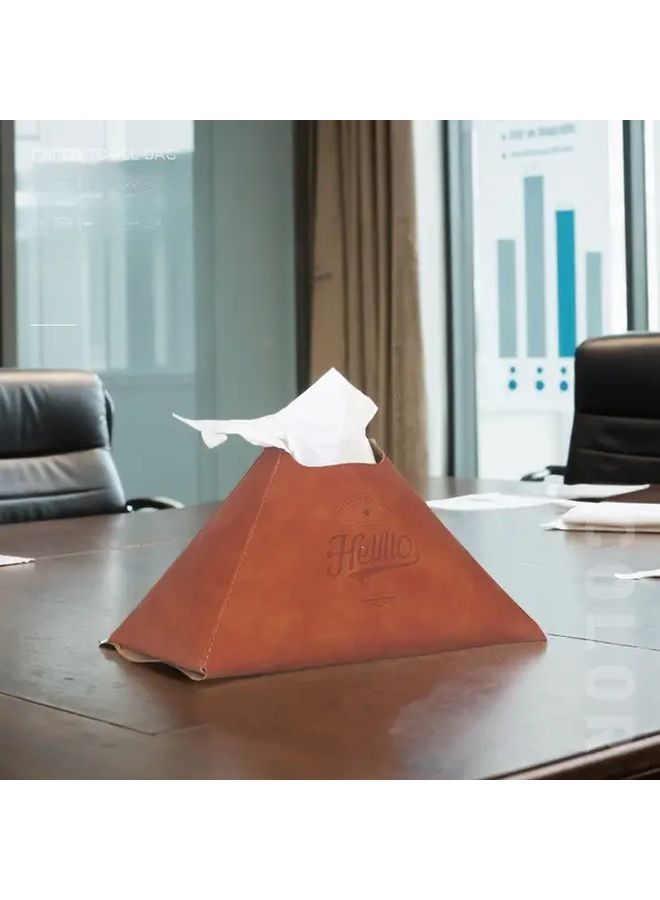 Brown PU Leather Tissue Box Napkin Holder With Faux Embossed Design For Office Home Table - Image 1