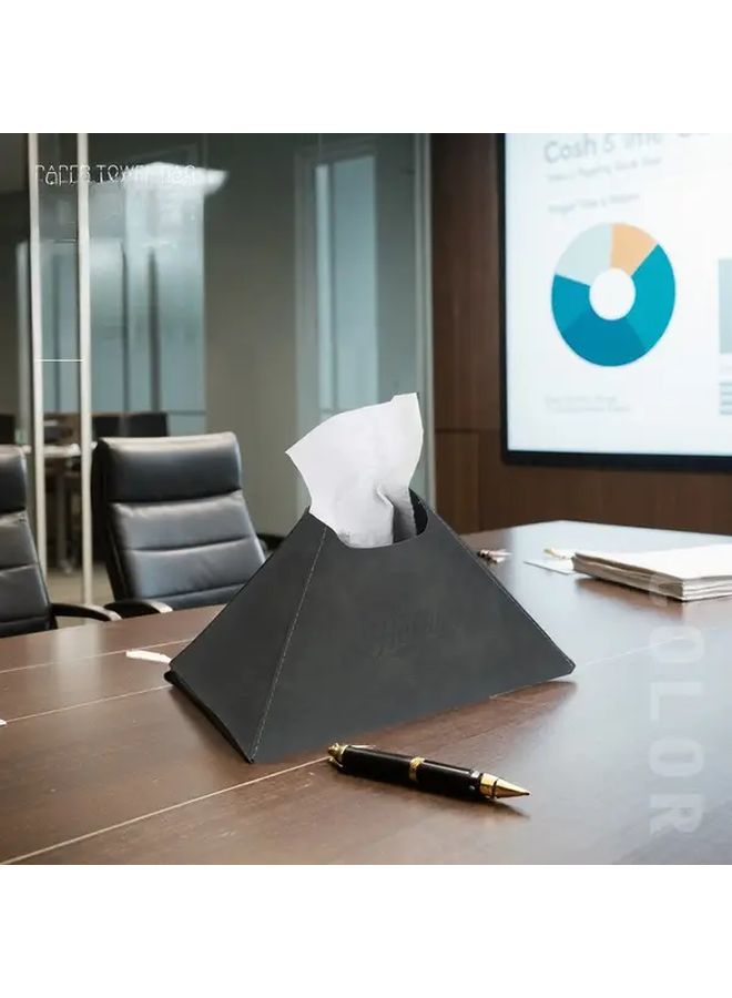 Brown PU Leather Tissue Box Napkin Holder With Faux Embossed Design For Office Home Table - Image 4