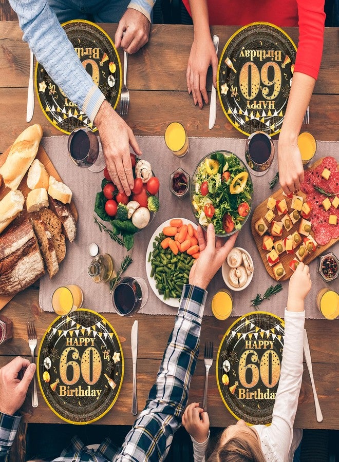 LDFDRT Party Paper Plates 60th Birthday Decorations - 50 Pcs 7" Black Gold Plates Tableware Set for Happy Birthday Party Supplies - Image 3