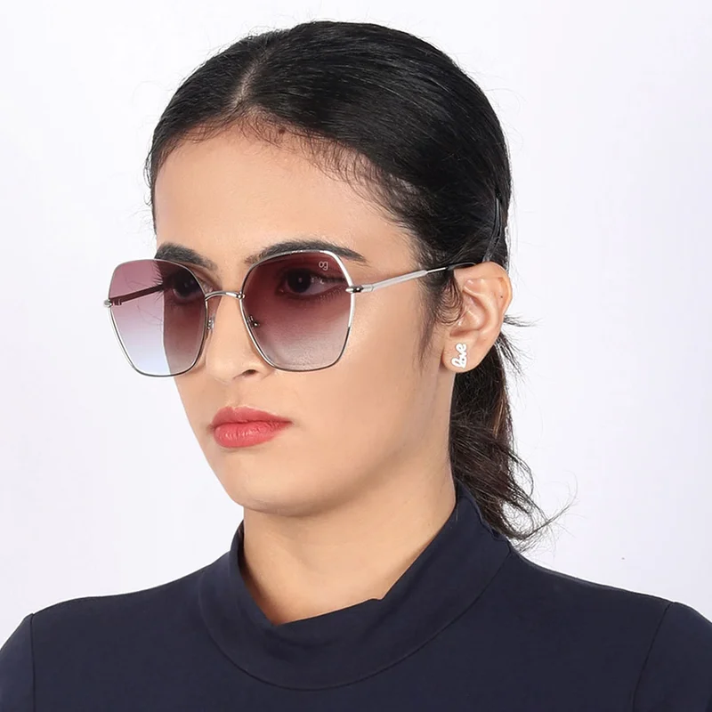 Woggles Latest &amp; Stylish UV Protected Gradient Purple Hexagonal Sunglasses for Women