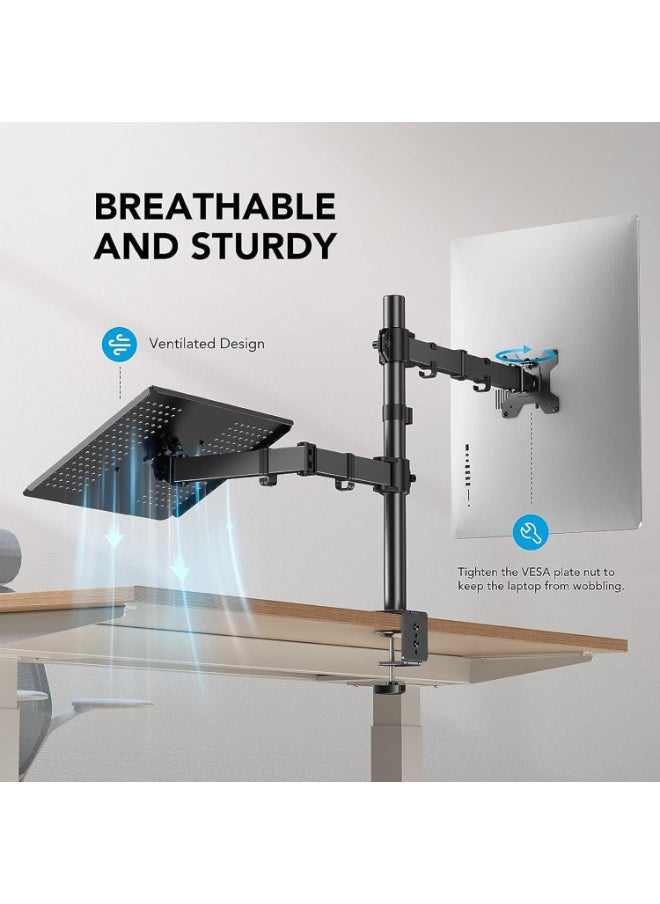 Generic Dual Monitor and Laptop Desk Mount – Fully Adjustable Arm for 13" to 32" Screens and Up to 17" Laptops, Steel Construction, Clamp or Grommet Base  - Image 3