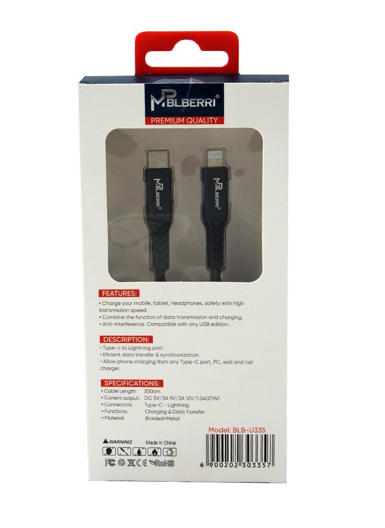 mpBLBERRI Type C - Lightning PD Cable 3M | mpBLBERRI BLB-U335  - Image 3