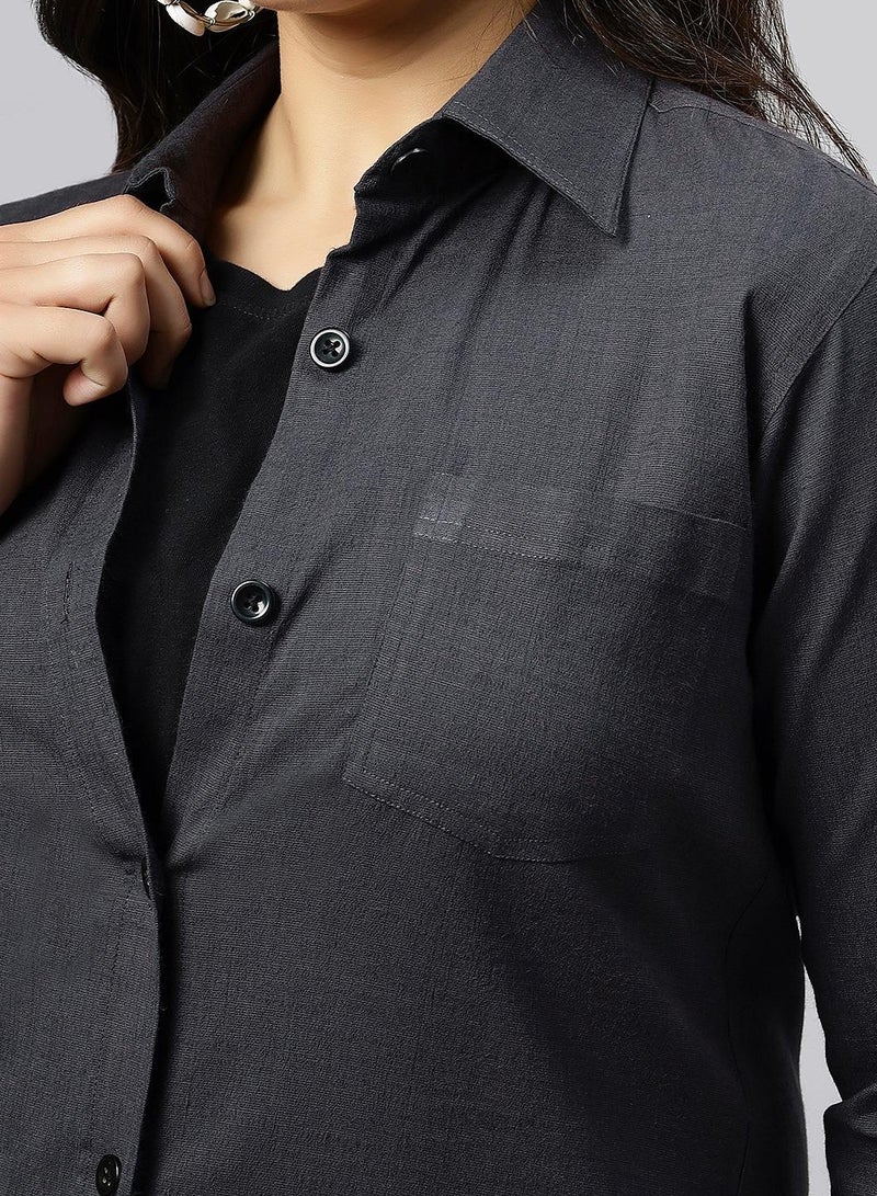 TUMMY Long cotton lycra denim maternity shirt - Image 4