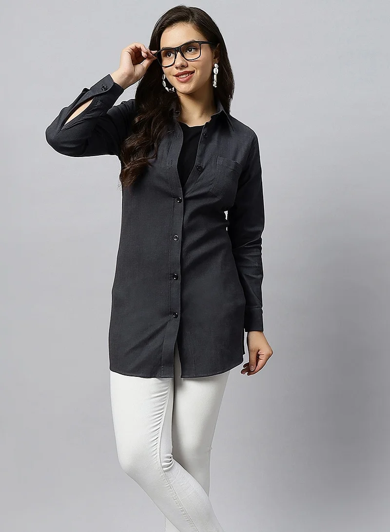 TUMMY Long cotton lycra denim maternity shirt