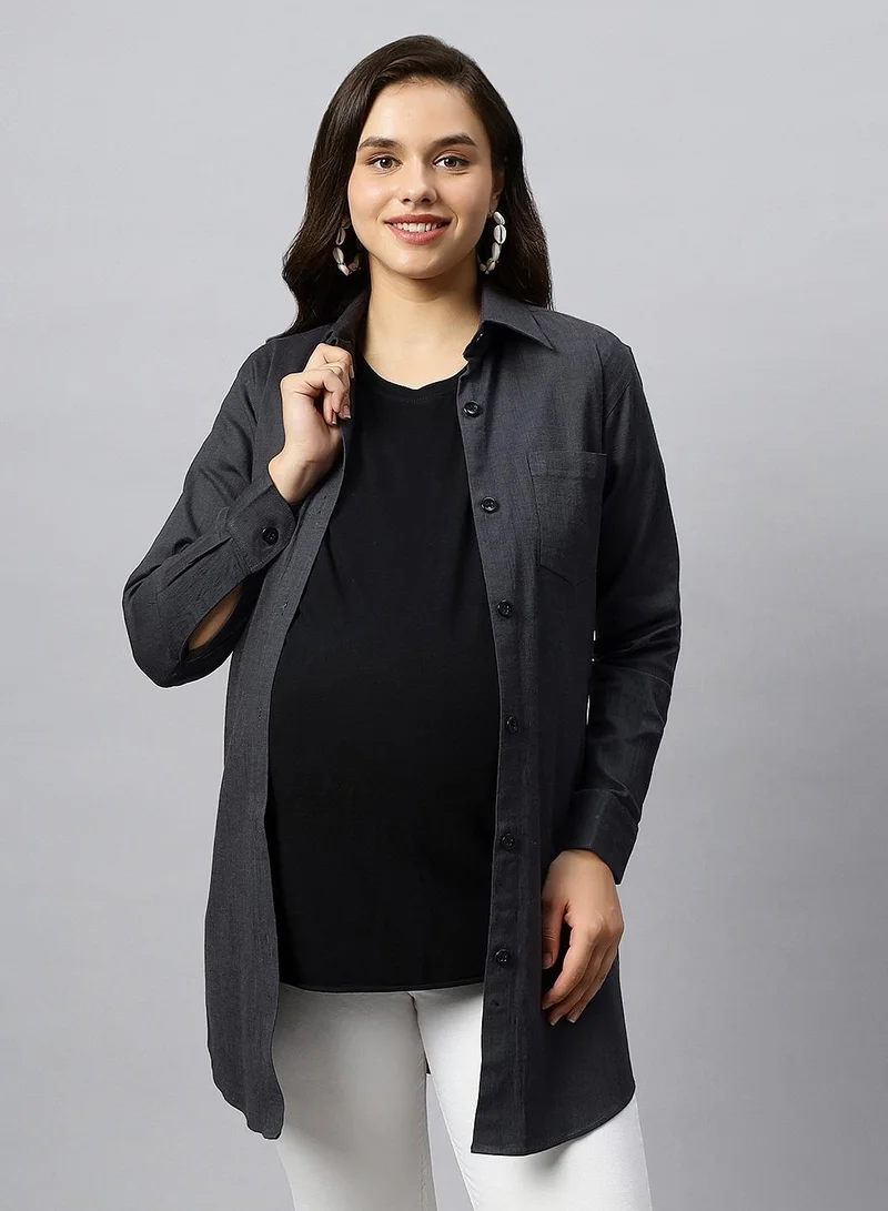 TUMMY Long cotton lycra denim maternity shirt