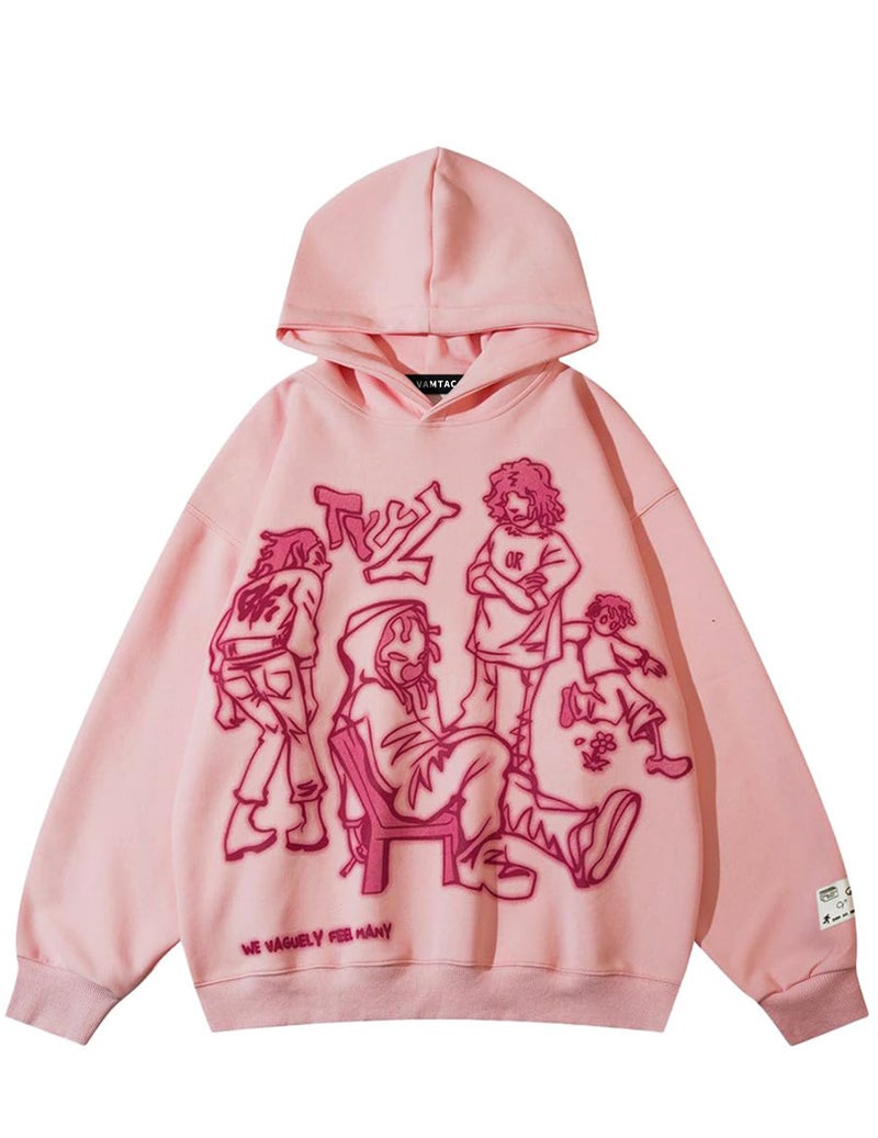 Vamtac Mens Graphic Hoodies Y2k Cute Pullover Oversized Fashion Streetwear Casual Hooded Sweatshirt Unisex Tops Pink