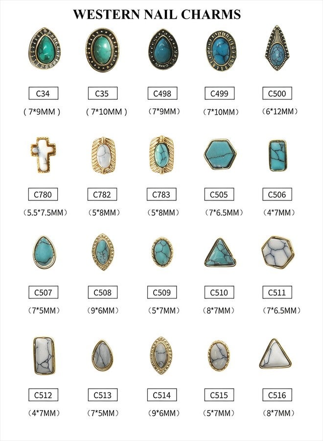SIXAOAZZ 50 PCS Turquoise Nail Ornaments 3D Nail Art Supplies Accessories Western Retro for Nail Art DIY, Small, Blue - Image 2