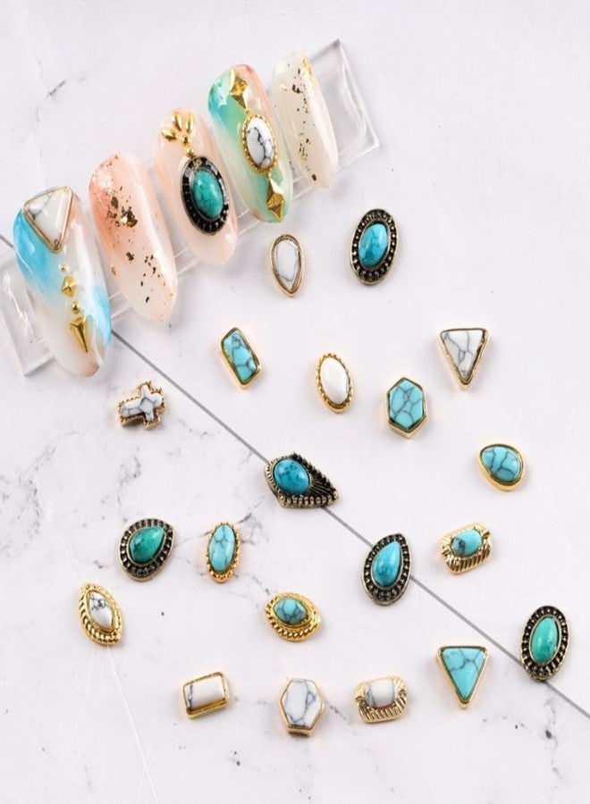 SIXAOAZZ 50 PCS Turquoise Nail Ornaments 3D Nail Art Supplies Accessories Western Retro for Nail Art DIY, Small, Blue - Image 4