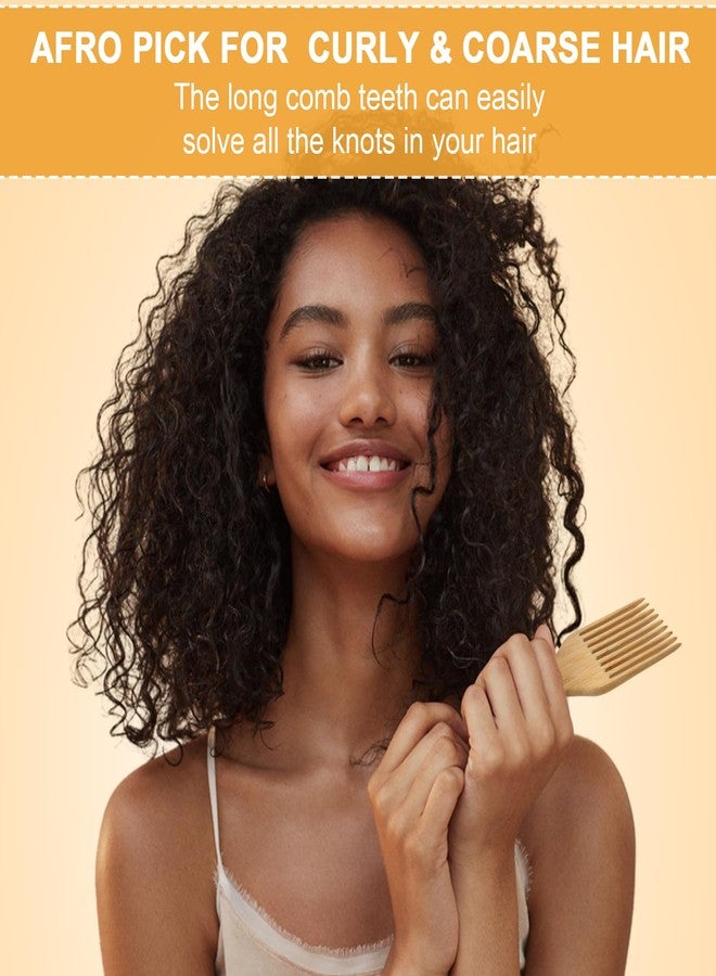 SIMPOR 2PCS Bamboo Hair Pick for Afro Wide Tooth, Anti Static Afro Pick Wooden Comb, Hair Detangling Comb for Curly Styling Women Men - Image 5