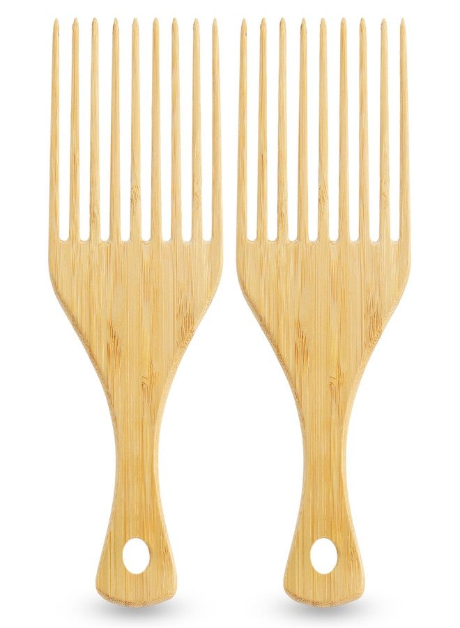 SIMPOR 2PCS Bamboo Hair Pick for Afro Wide Tooth, Anti Static Afro Pick Wooden Comb, Hair Detangling Comb for Curly Styling Women Men - Image 1