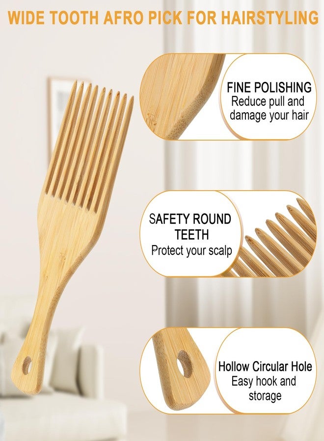 SIMPOR 2PCS Bamboo Hair Pick for Afro Wide Tooth, Anti Static Afro Pick Wooden Comb, Hair Detangling Comb for Curly Styling Women Men - Image 2
