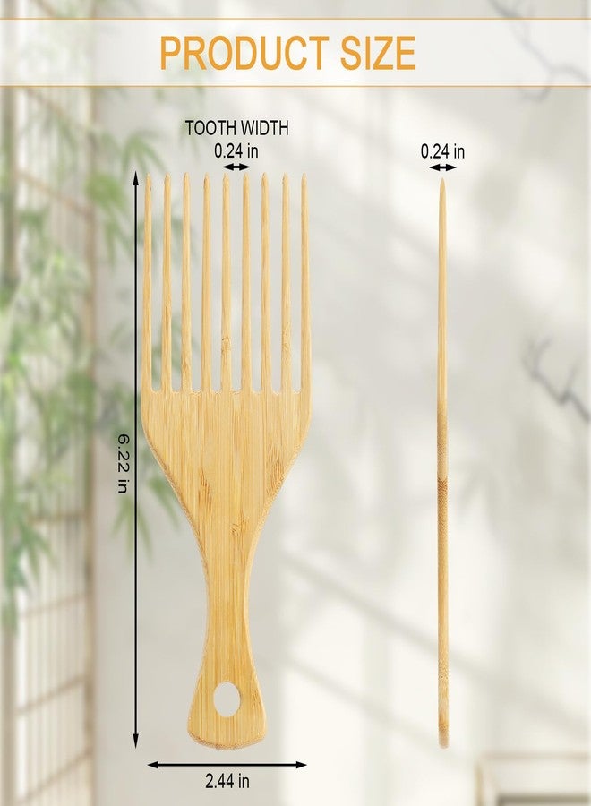 SIMPOR 2PCS Bamboo Hair Pick for Afro Wide Tooth, Anti Static Afro Pick Wooden Comb, Hair Detangling Comb for Curly Styling Women Men - Image 4