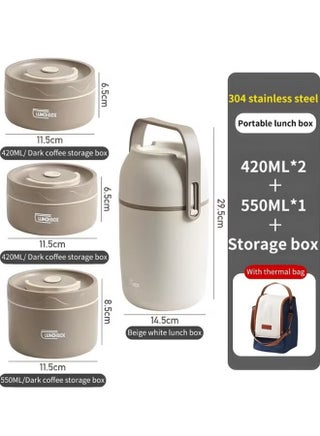 304 Stainless Steel Three Layer Insulated Lunch Box Bento Box Food Container With Insulation Bag（3-Layer White） - view 4