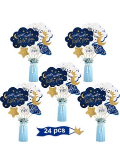 BOAO 24 Pcs Twinkle Small Star Centerpiece Sticks for Baby Shower Star Party Table Toppers Birthday Party Decoration Moon Decoration Glitter Star Centerpieces Birthday Party Supplies  - Image 1