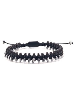 CHRYSOSTOMOS Handmade Adjustable Beaded Knitted Bracelet for Men with Black Cord and Silver/Black Hematite, Adjustable Macrame Tying  - Image 1