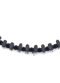 CHRYSOSTOMOS Handmade Adjustable Beaded Knitted Bracelet for Men with Black Cord and Silver/Black Hematite, Adjustable Macrame Tying  - Image 2