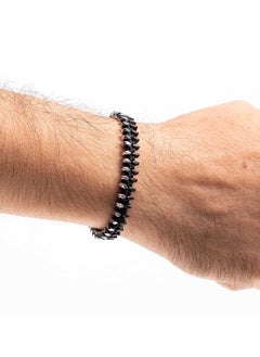 CHRYSOSTOMOS Handmade Adjustable Beaded Knitted Bracelet for Men with Black Cord and Silver/Black Hematite, Adjustable Macrame Tying  - Image 3