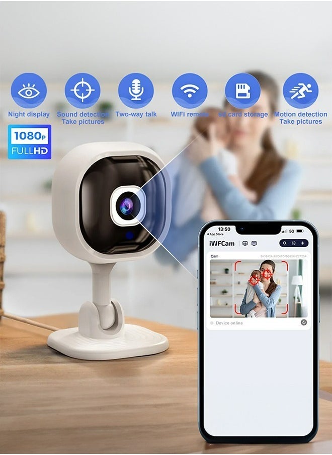 Indoor Surveillance Camera, 1080p HD Video, Live Transmission Mobile Phone App, WiFi Camera, Baby Monitor with Camera, Continuous Power Supply, Two-Way Audio, Motion Sensor, Night Vision
