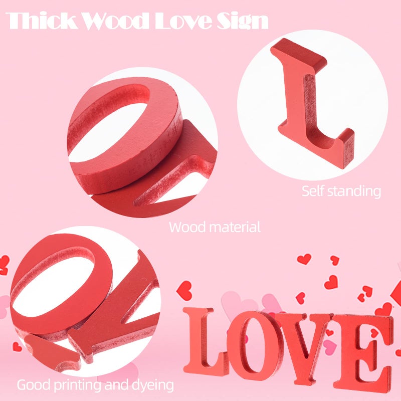 MixTeach Love Wood Sign Table Decoration Red Freestanding Love Letter Table Centerpiece for Valentine's Day Home Table Decor(Red) - Image 3