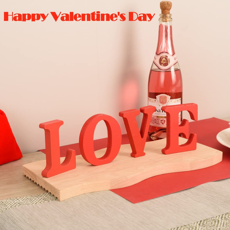 MixTeach Love Wood Sign Table Decoration Red Freestanding Love Letter Table Centerpiece for Valentine's Day Home Table Decor(Red) - Image 2