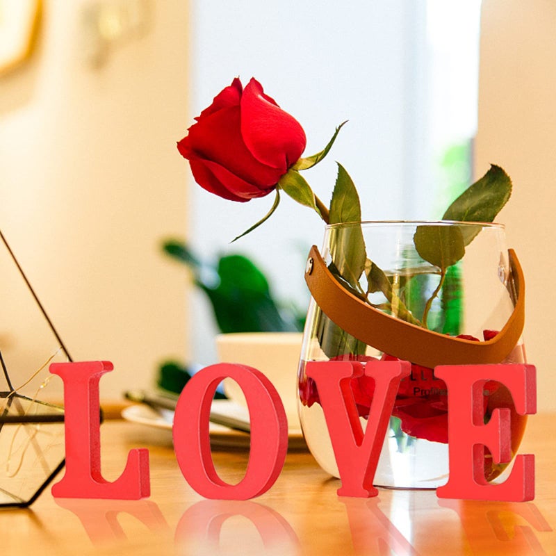 MixTeach Love Wood Sign Table Decoration Red Freestanding Love Letter Table Centerpiece for Valentine's Day Home Table Decor(Red) - Image 4